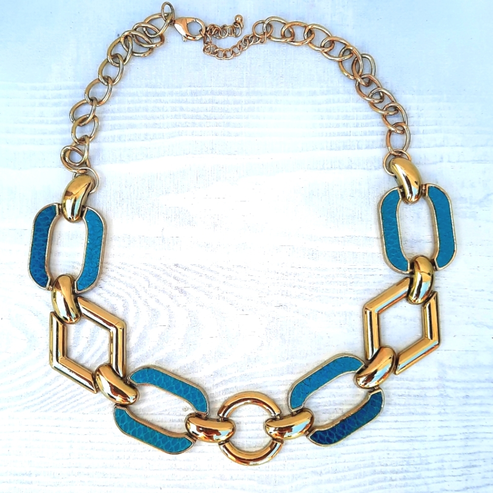 Teal and Gold Chunky Necklace